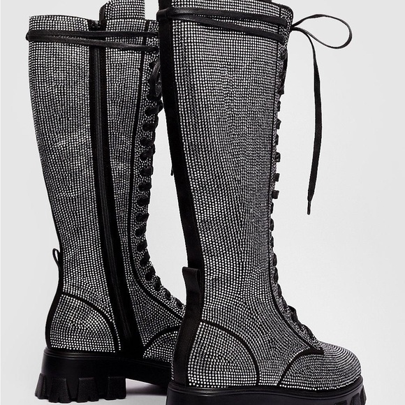 Nasty gal diamanté lace up combat boots - Picture 2 of 16